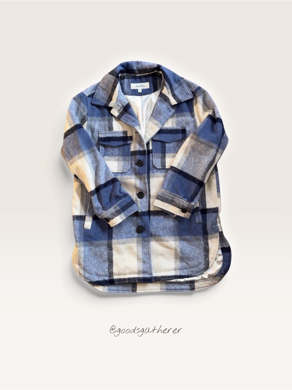 Sebby Women’s Blue Plaid Wool Blend Shacket Lined Oversized Button Front Jacket
